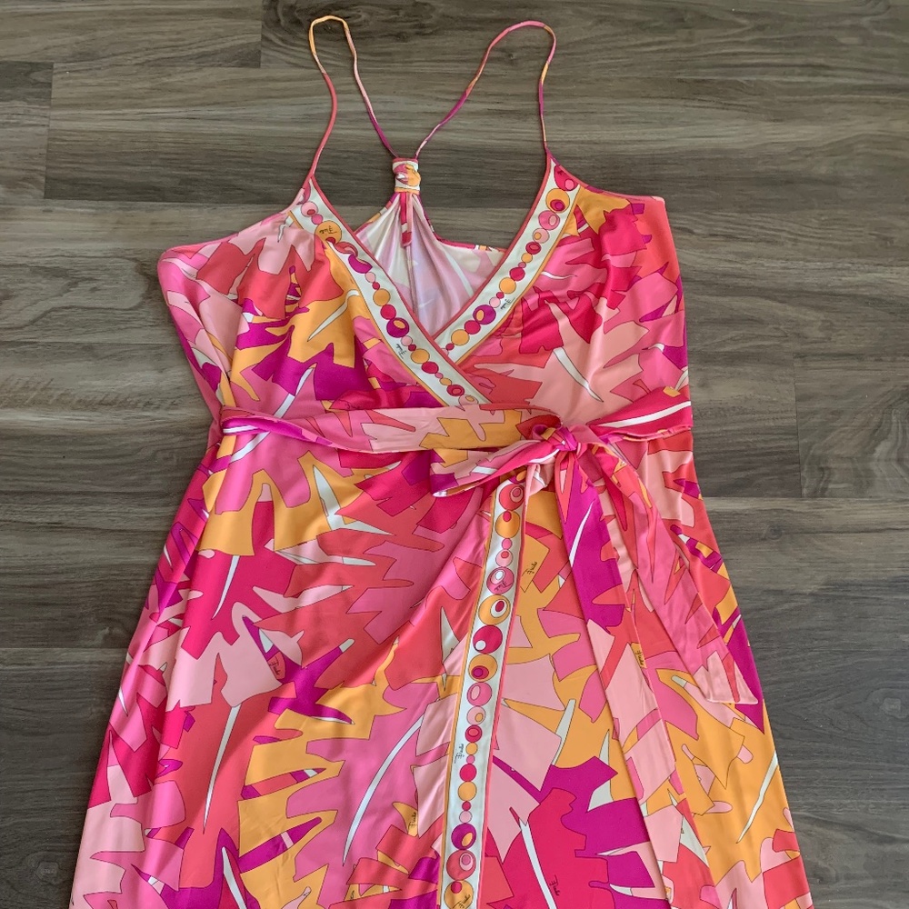 EMILIO PUCCI PINK MULTI PRINT DRESS SIZE 14